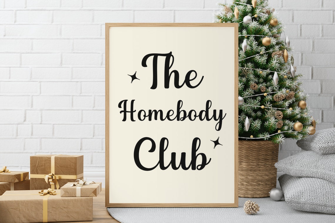 The Homebody Club Script Funny Introvert Gift Cream Wall Poster - Image 3