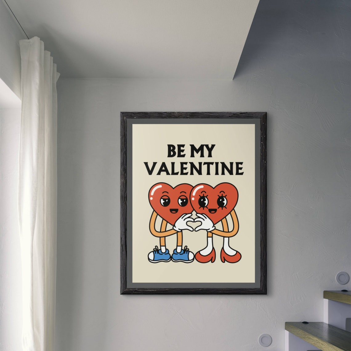 Be My Valentine Cute Retro Cartoon Heart Couple Valentine Poster