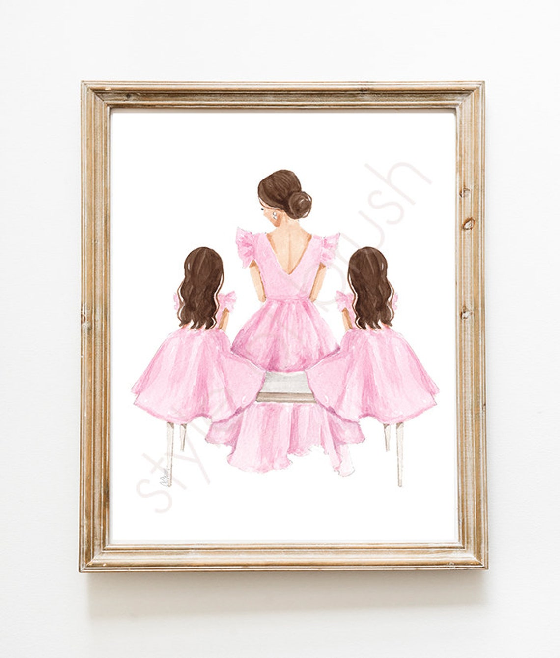 Brunette Mother with Two Daughters in Pink Dresses Fashion Poster - Image 2