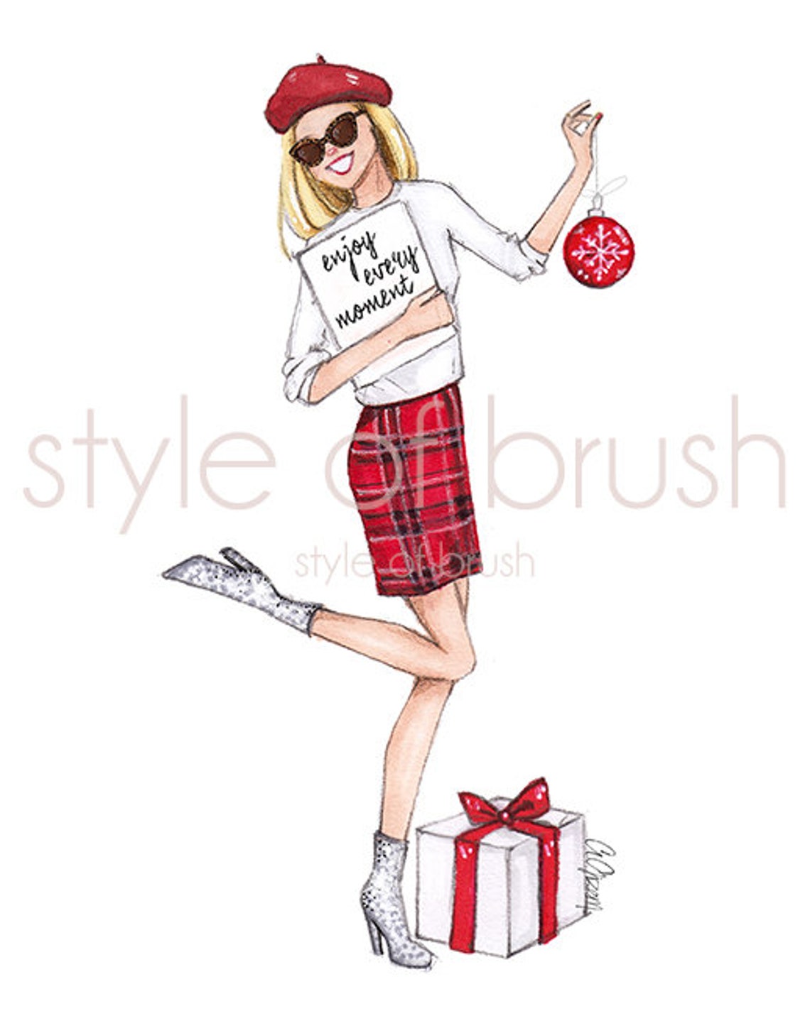 Enjoy Every Moment Beret Girl Christmas Ornament Fashion Poster - Image 2