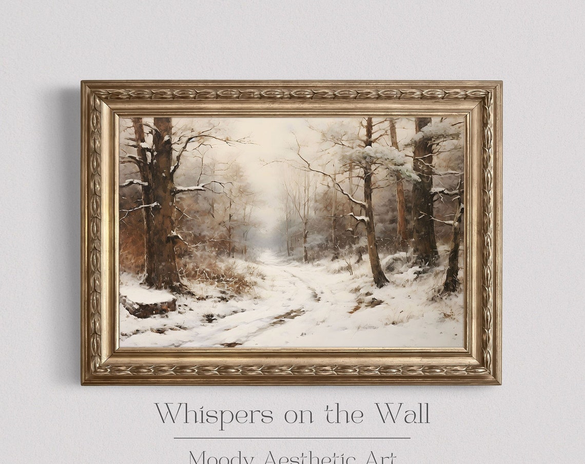 Snowy Winter Forest Path Vintage Moody Landscape Wall Poster