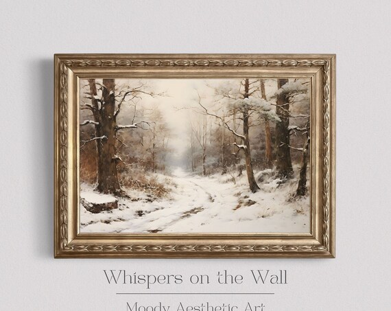 Vintage Landscape Print Winter Forest Wall Art Moody Holiday Decor Rustic Christmas Print Cottagecore Art Print Xmas Decor