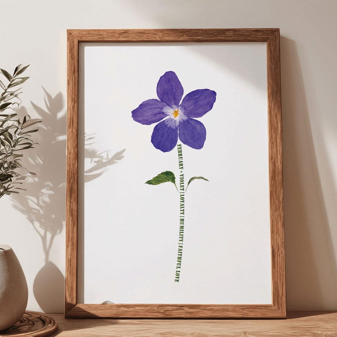 February Birth Flower Purple Violet Botanical Watercolor Poster