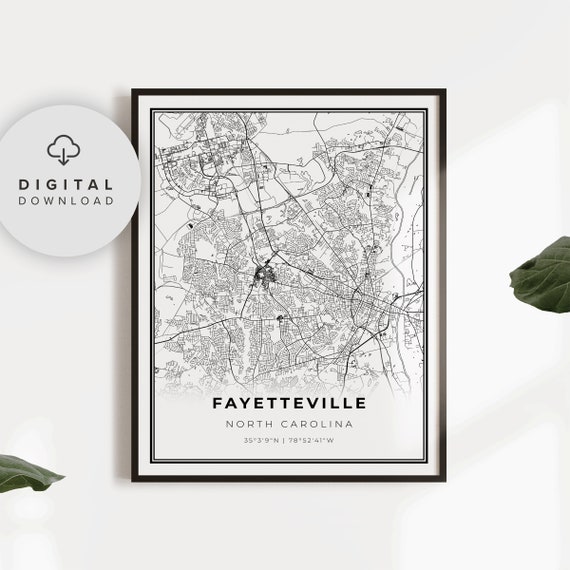 Fayetteville Map Print North Carolina Nc Usa City Street Road Gift Dad Np290