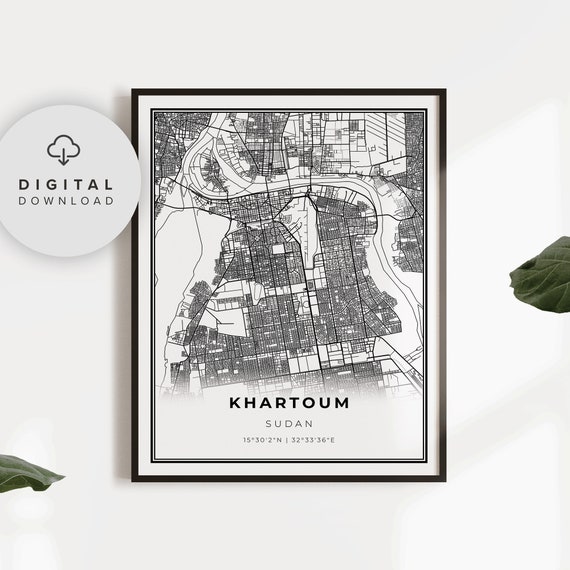 Khartoum Map Print Sudan Art Poster Nile River City Street Road Prints Scandi Np496