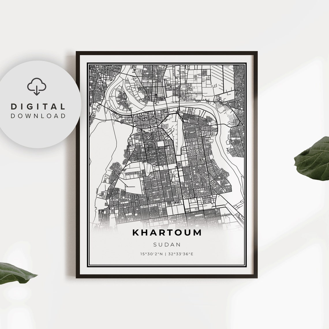 Khartoum Map Print Sudan Art Poster Nile River City Street Road Prints Scandi Np496