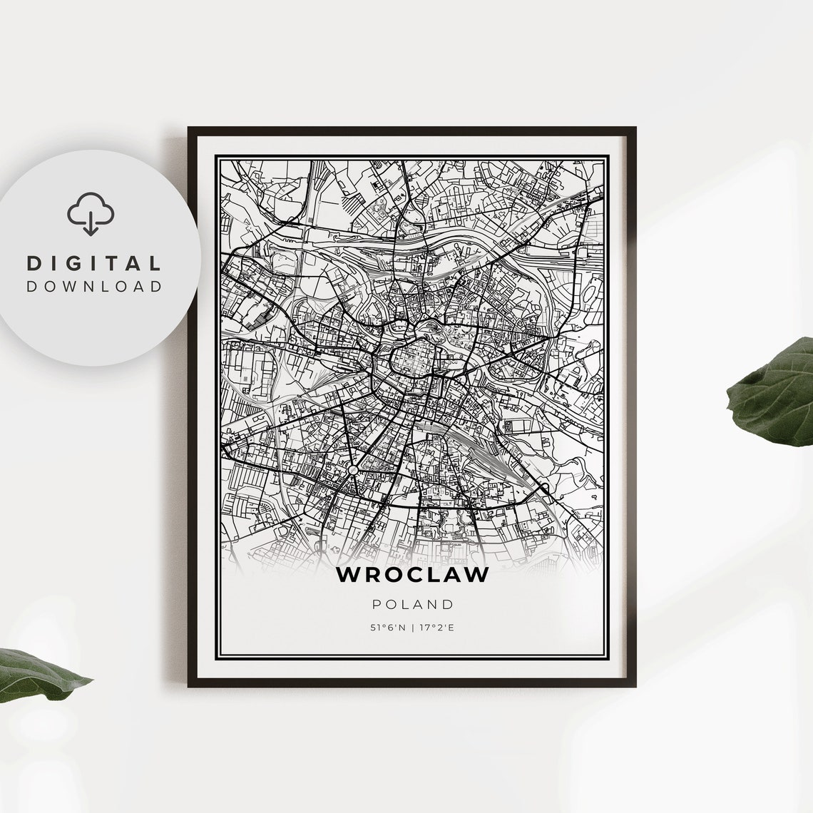 Wroclaw Poland City Street Map Coordinates Modern Black Poster