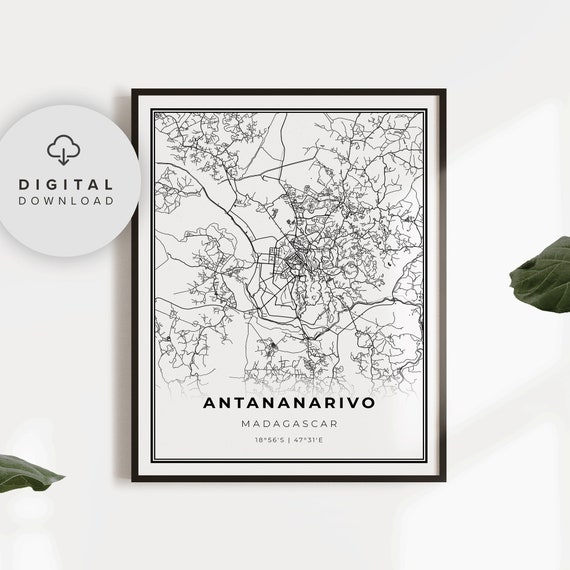 Antananarivo Map Print Madagascar Art Poster Tana Tananarive City Street Road Np551