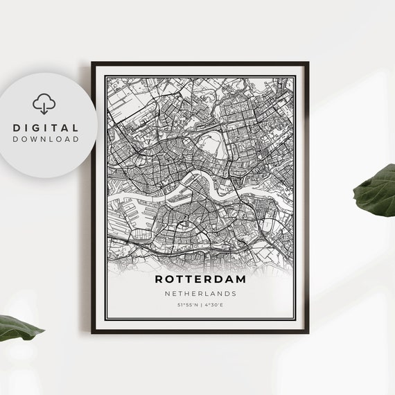 Rotterdam Map Print Netherlands Nederland Holland Art Poster City Street Road Gift For Guy Np628