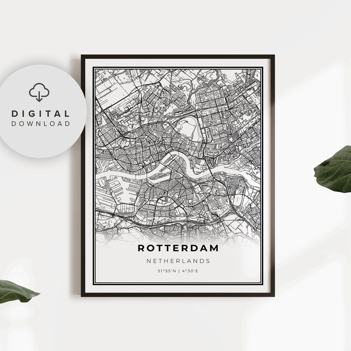 Rotterdam Netherlands City Street Map Poster with Coordinates
