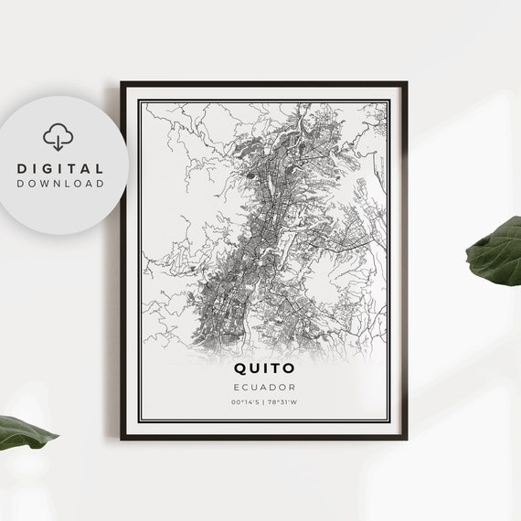 Quito Map Print Ecuador Art Poster Pichincha City Street Road Decor Np860
