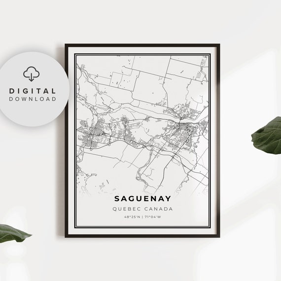 Saguenay Map Print Qc Canada City Street Road Art Minimalist Decor Np505