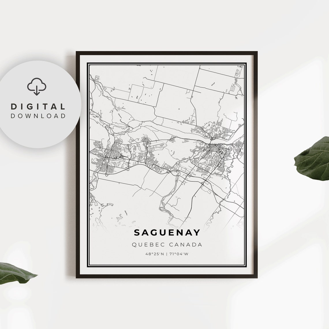 Saguenay Map Print Qc Canada City Street Road Art Minimalist Decor Np505