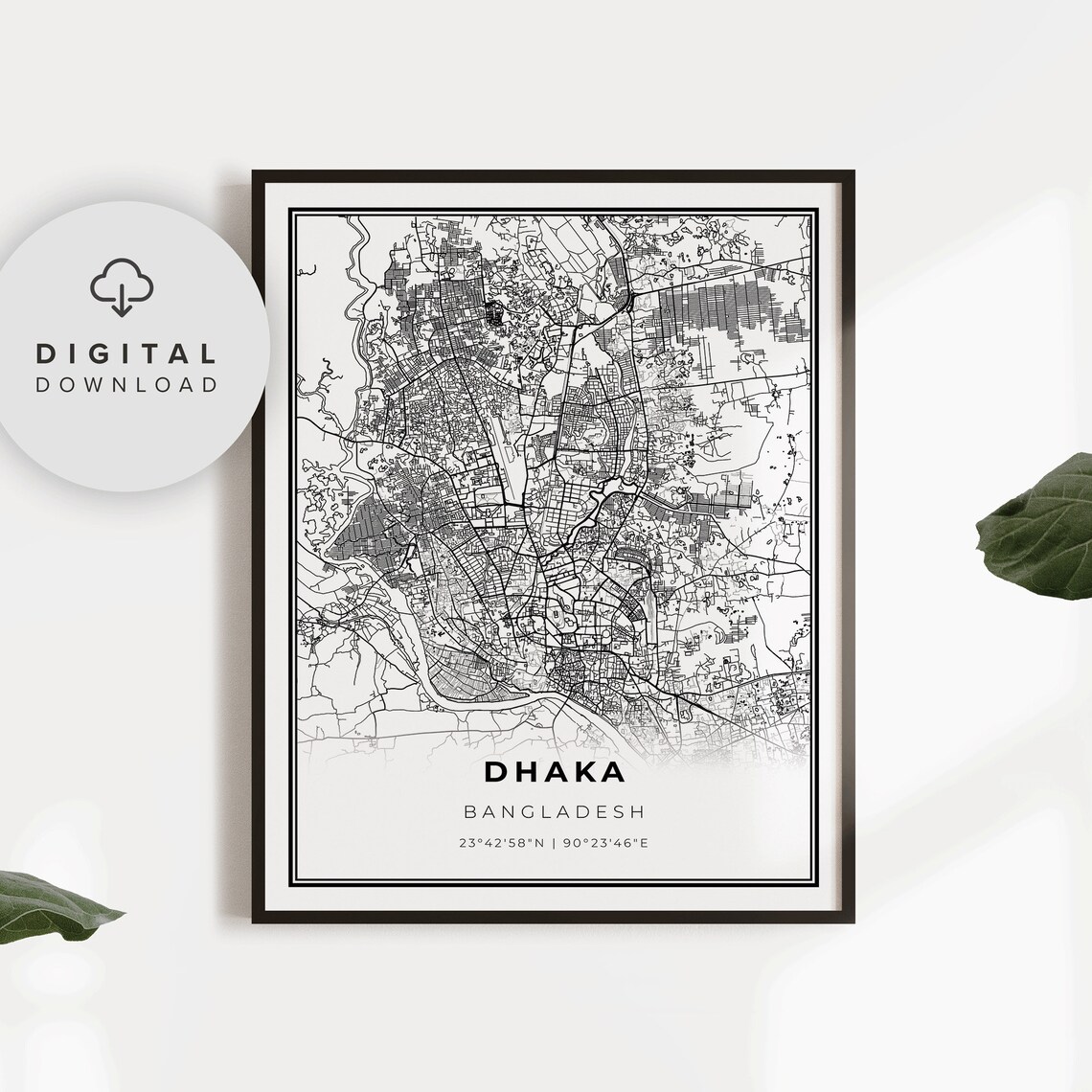 Dhaka Bangladesh City Street Map Minimalist Black and White Poster