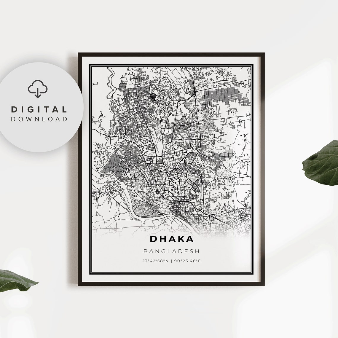 Dhaka Map Print Bangladesh Art Poster Dacca City Street Road Np856