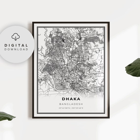 Dhaka Map Print Bangladesh Art Poster Dacca City Street Road Np856