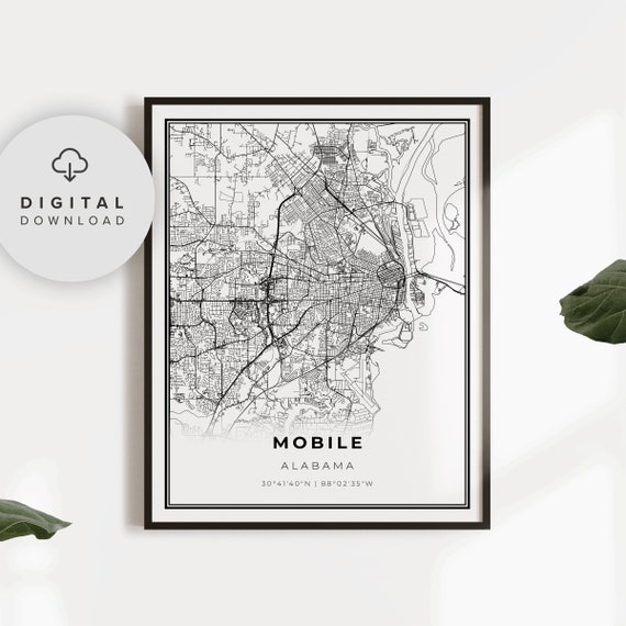 Mobile Map Print Alabama Al Usa Art Poster City Street Road Of Np29