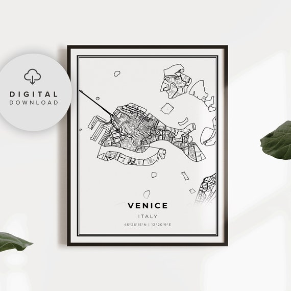 Venice Map Print Italy Italia Art Poster Venetian Venesia City Street Road Np643