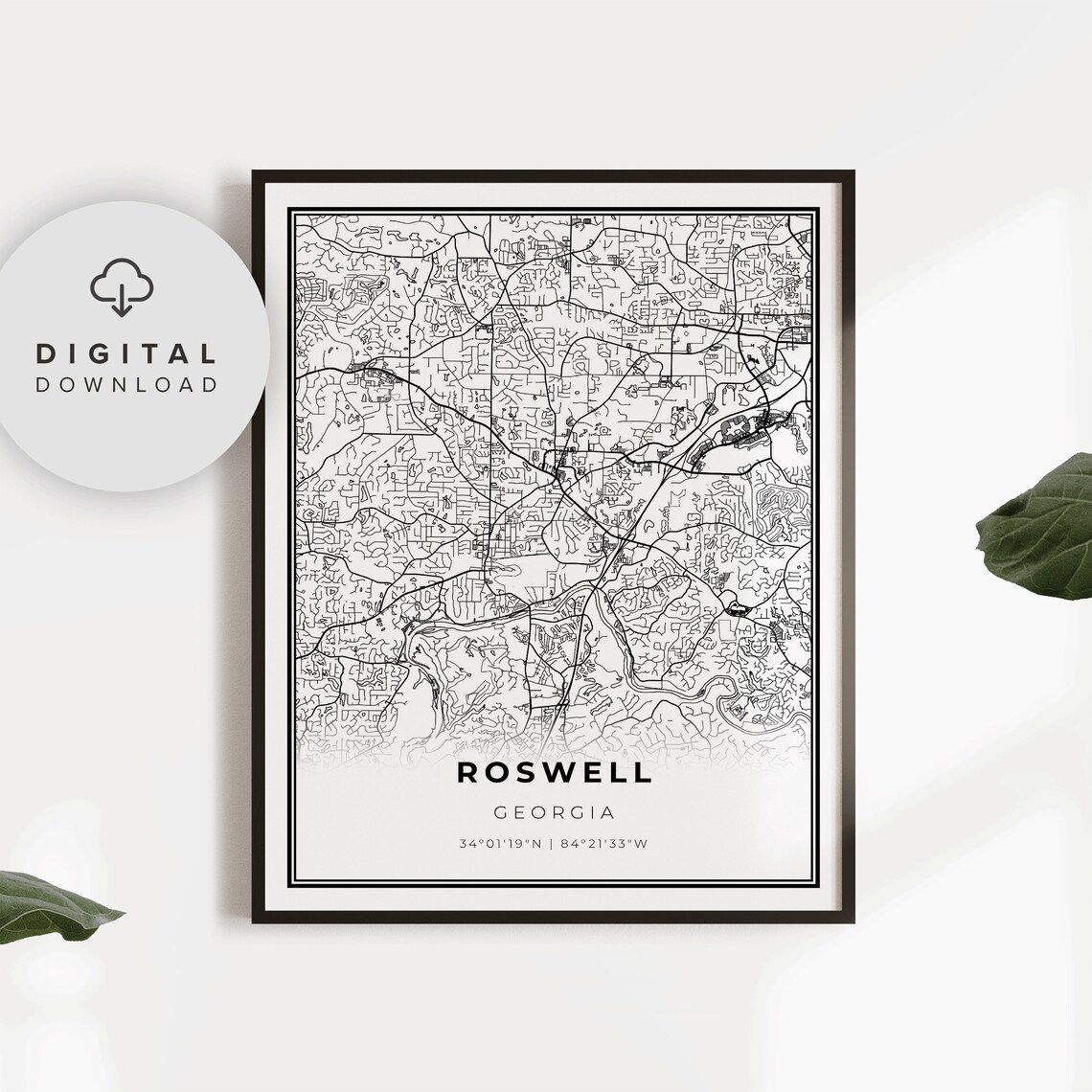 Roswell Georgia Street Map City Road Art Poster With Coordinates