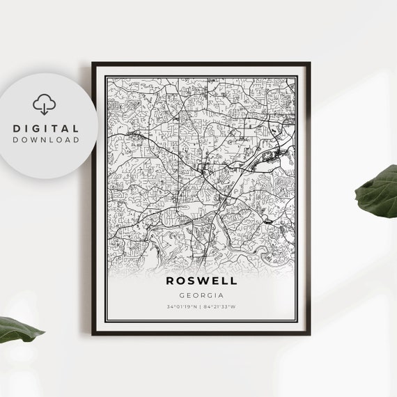 Roswell Map Print Georgia Ga Usa Art Poster City Street Road Prints Np372