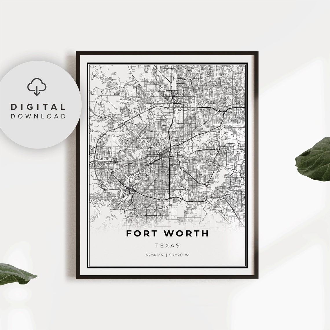 Fort Worth Map Print Texas Tx Usa Art Poster City Street Road Wall Decor Np135
