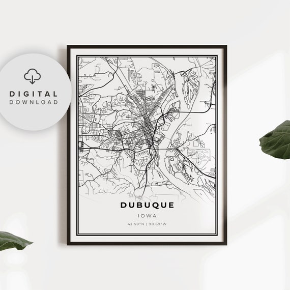 Dubuque Map Print Iowa Ia Usa Art Poster City Street Road Office Np130