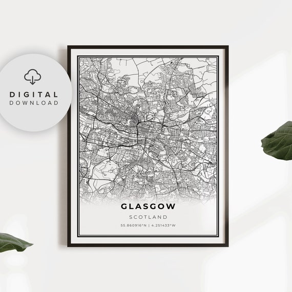 Glasgow Map Print Scotland United Kingdom Uk Art Poster City Street Road Artwork Np770