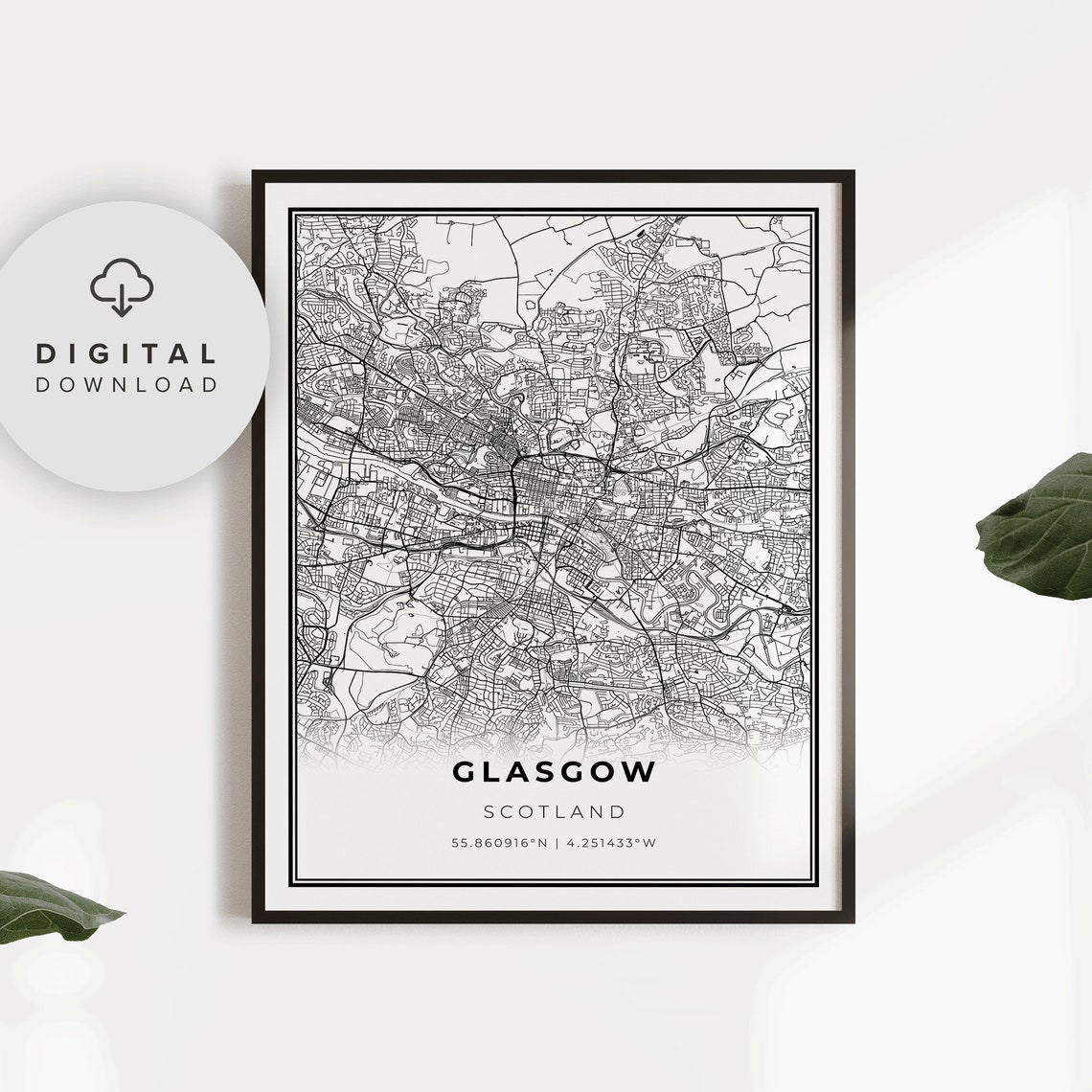 Glasgow Scotland Minimalist City Street Map Black Line Art Print