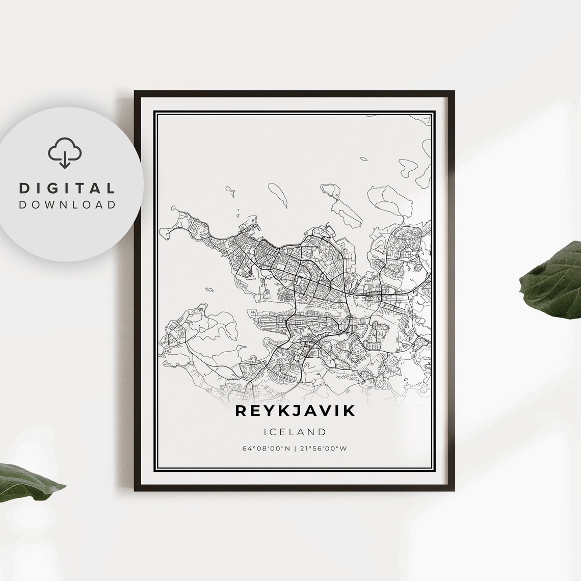 Reykjavik Iceland Street Map Nordic Capital Monochrome Poster