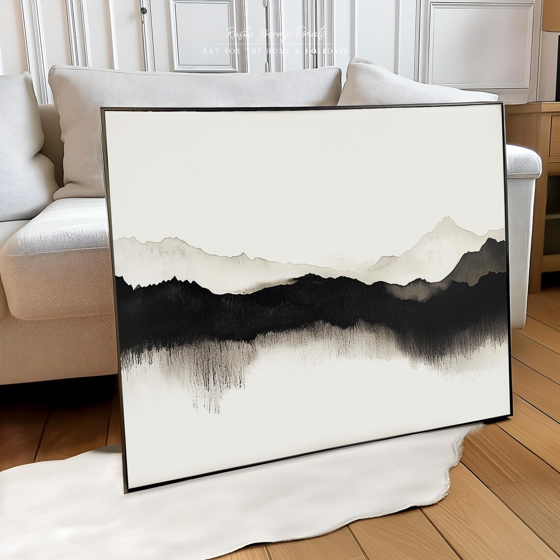 Black White Ink Wash Mountain Ridges Minimalist Asian Style Art Poster - Image 2