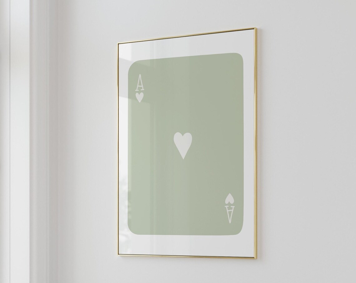 Sage Green Ace of Hearts Minimal Card Trendy Pastel Wall Poster