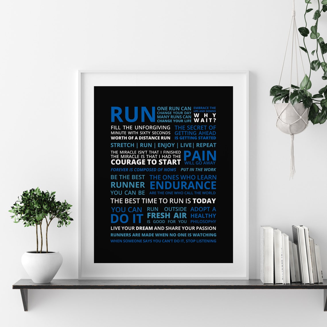 Blue Run Runner Manifesto Typographic Motivation Wall Decor Poster