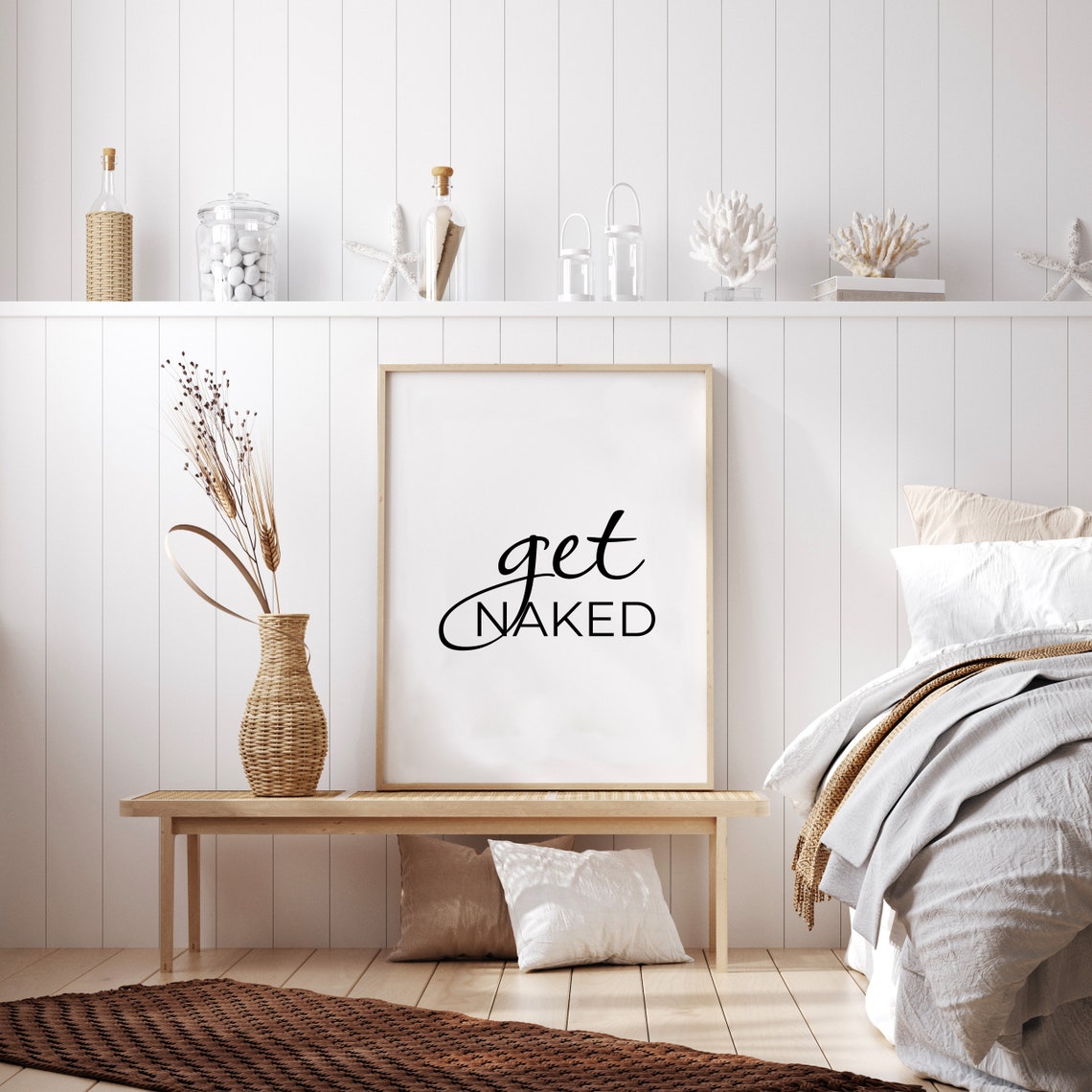 Get Naked Funny Script Quote Minimalist Bathroom White Poster - Image 3