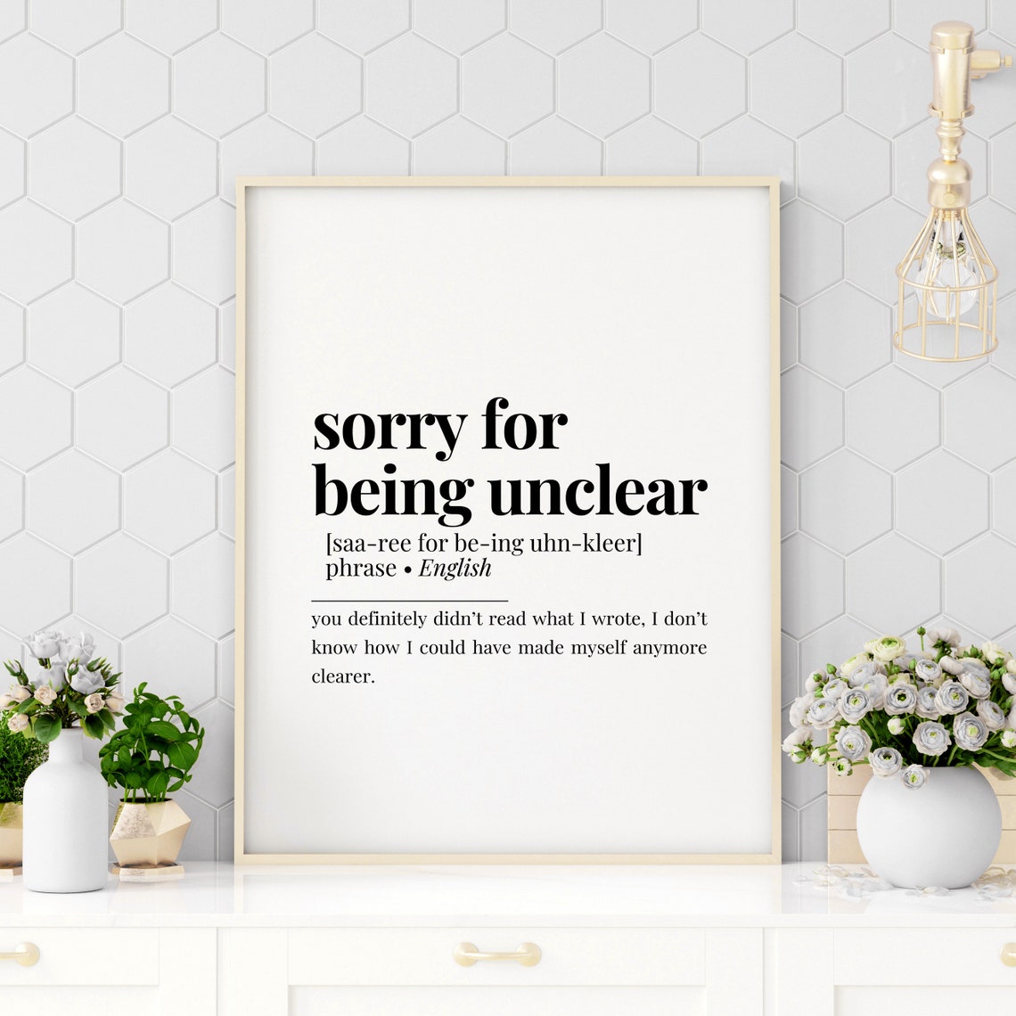 Sorry For Being Unclear Funny Office Definition Typography Poster