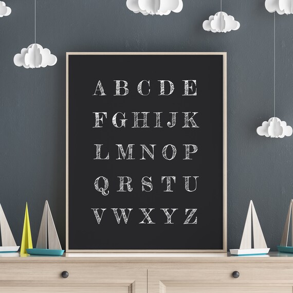 ABC Alphabet Chalkboard Sketch Letters Nursery Kids Room Poster