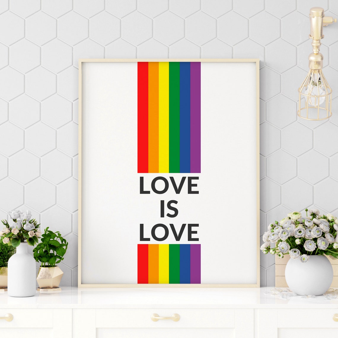 Love Is Love Rainbow Stripe LGBTQ Equality Pride Typography Poster
