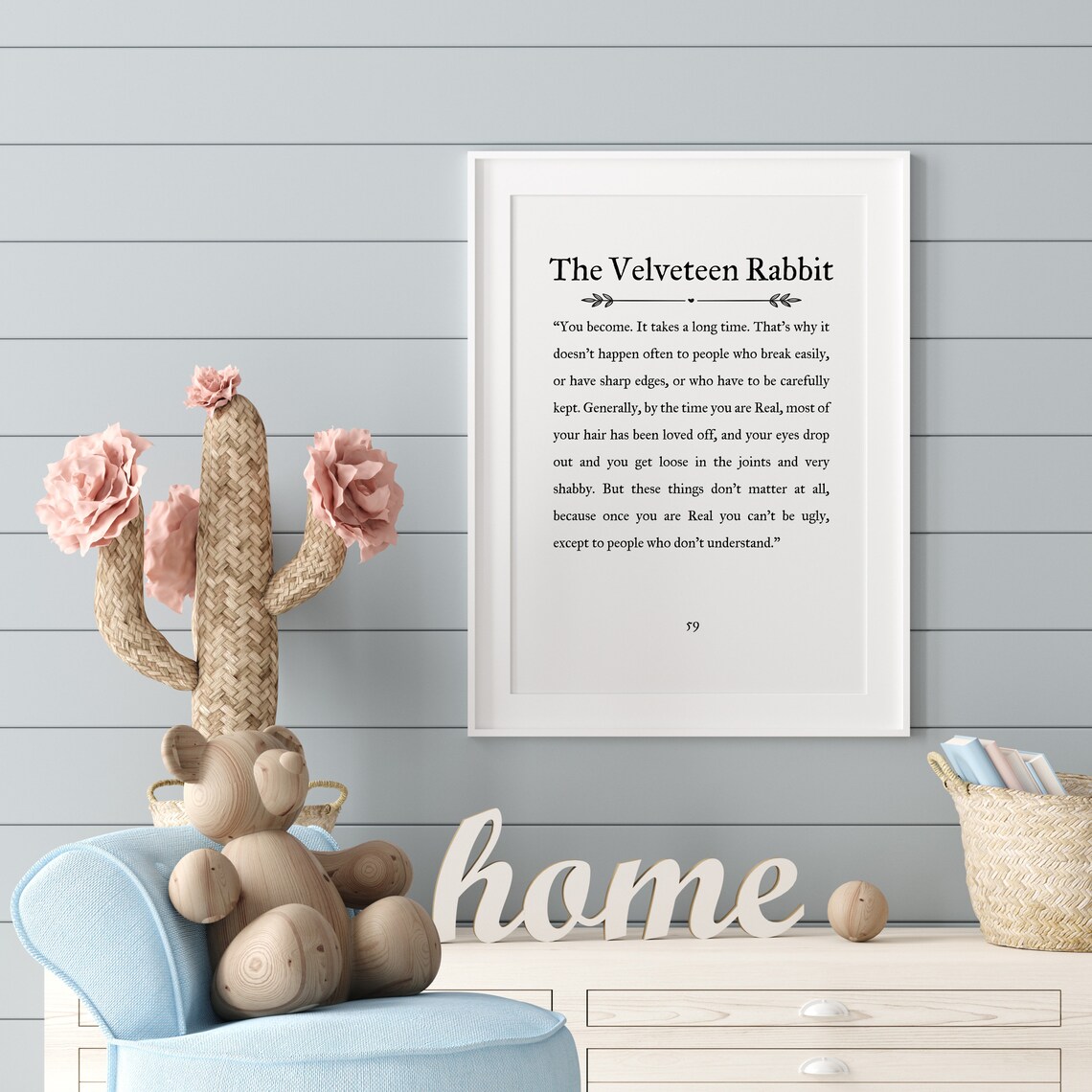 The Velveteen Rabbit You Become Quote Nursery Book White Poster - Image 3