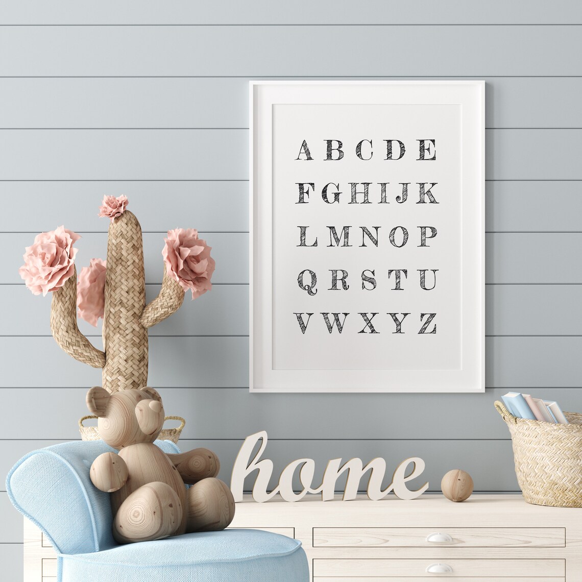 ABC Alphabet Chalk Sketch Letters White Nursery Kids Room Poster - Image 3