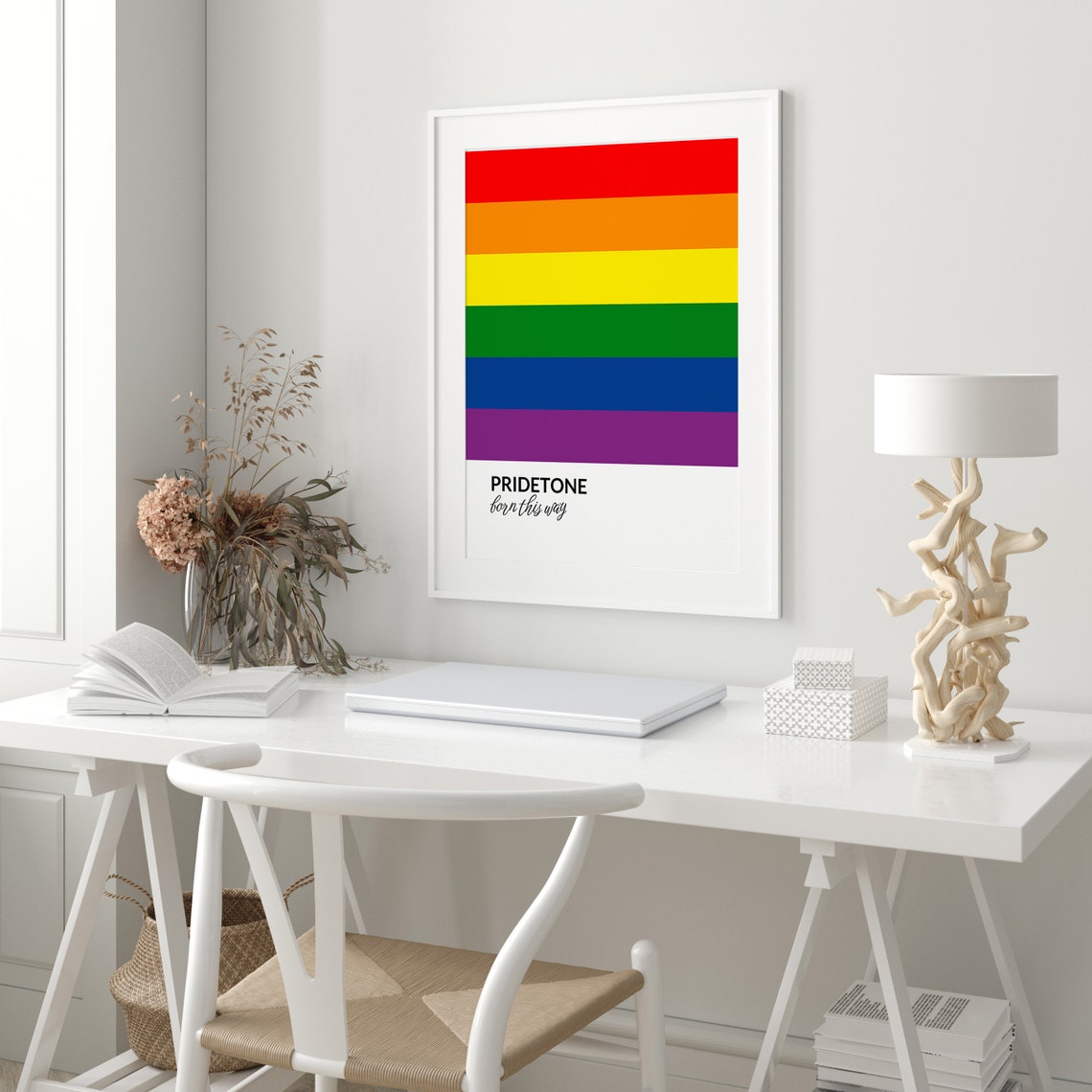 PRIDETONE Born This Way Rainbow Pride Flag Color Block Poster - Image 3