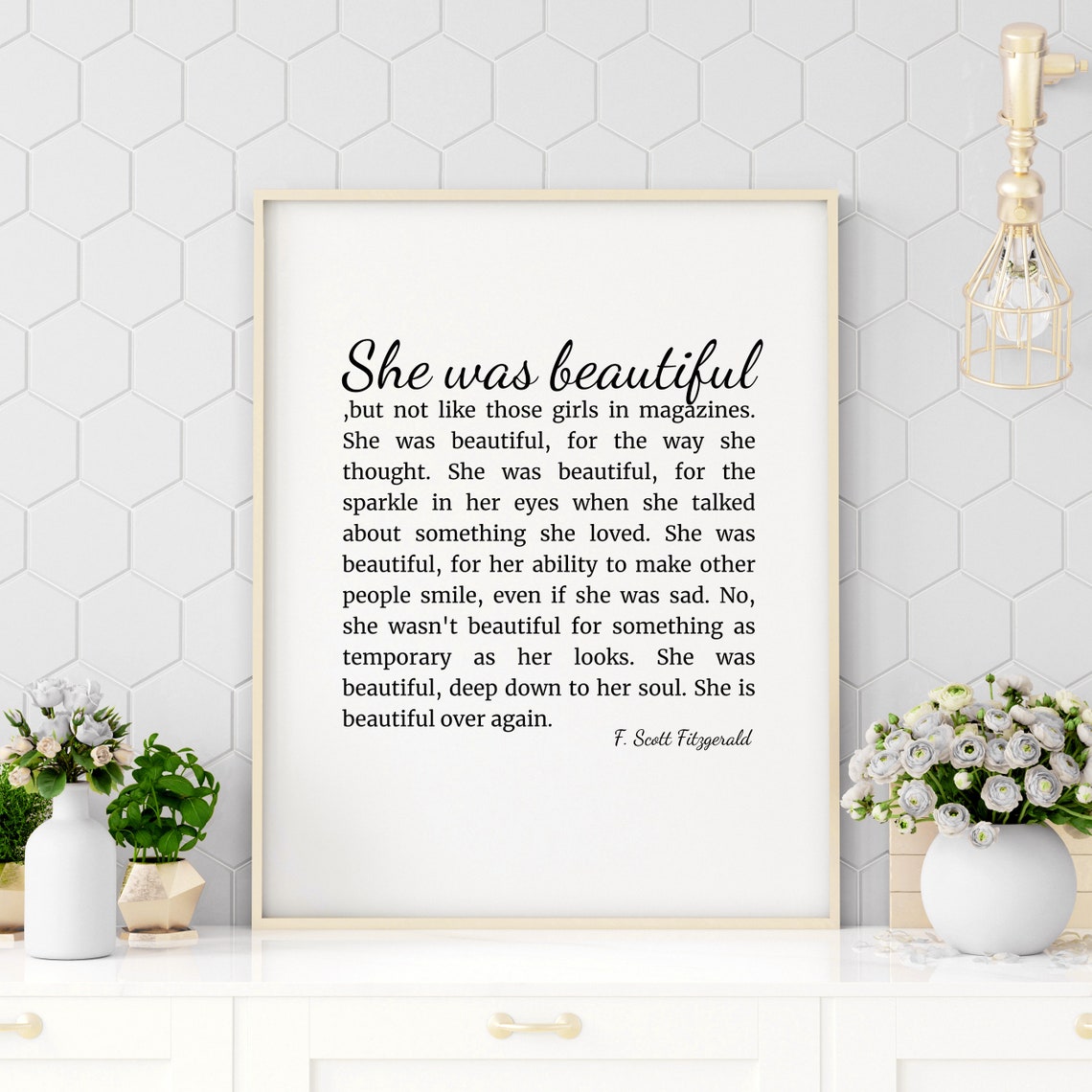 She Was Beautiful F Scott Fitzgerald Quote Elegant Script Poster
