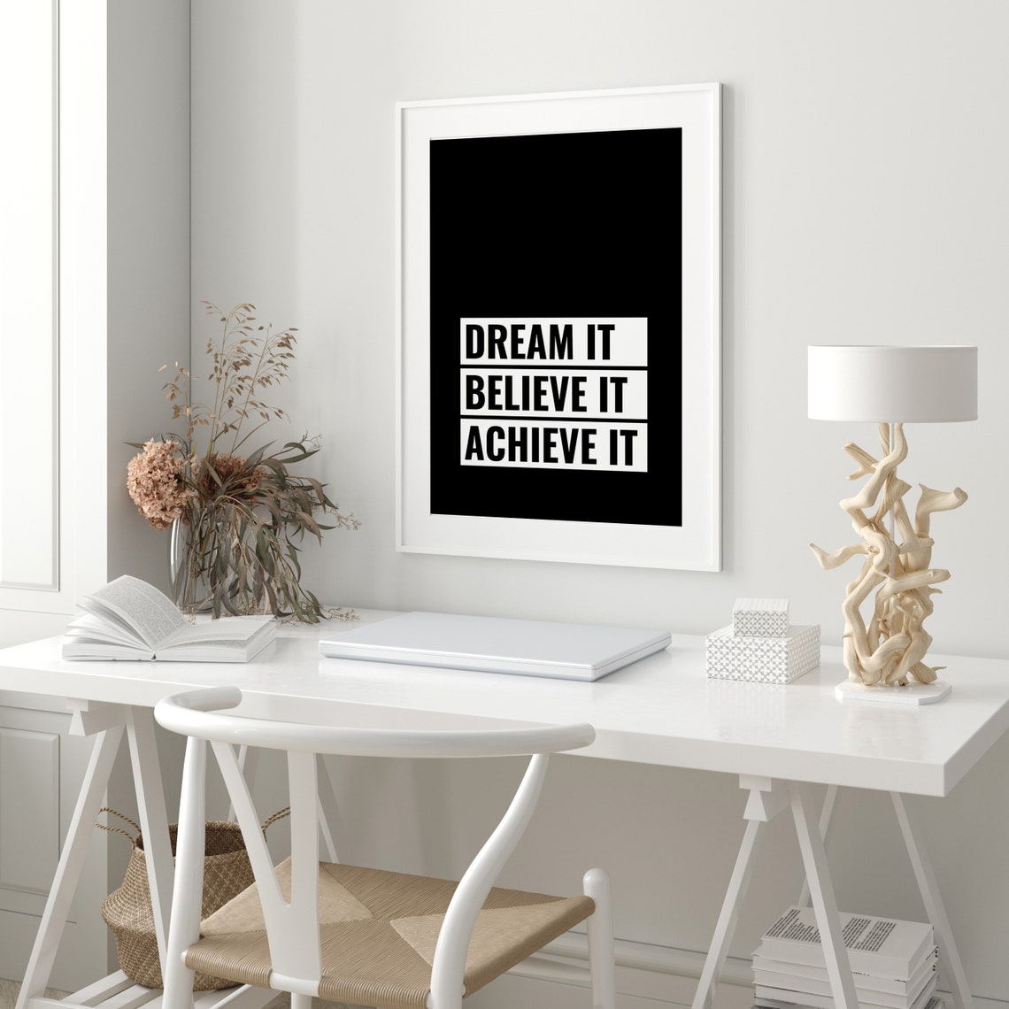 Dream It Believe It Achieve It Quote Bold Black White Poster - Image 3
