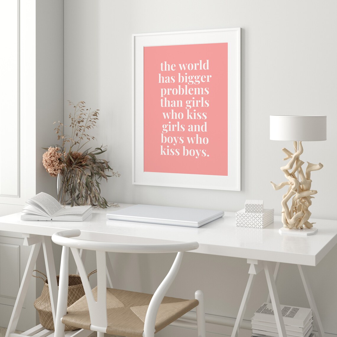 The World Has Bigger Problems Blush Pink Girls Kiss Girls Poster - Image 3
