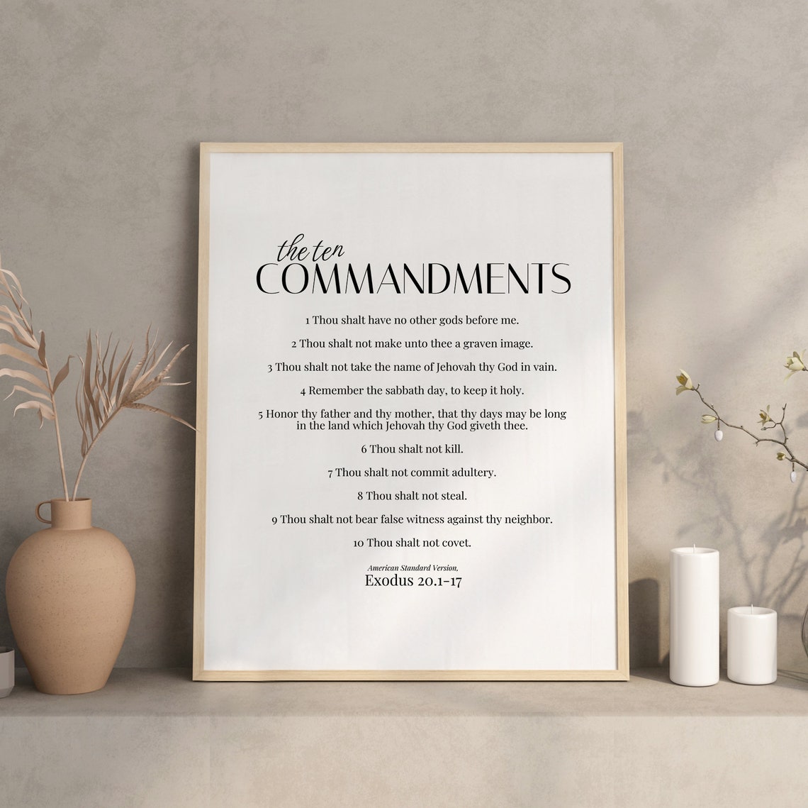 The Ten Commandments Short List Exodus 20.1-17 Poster Scripture
