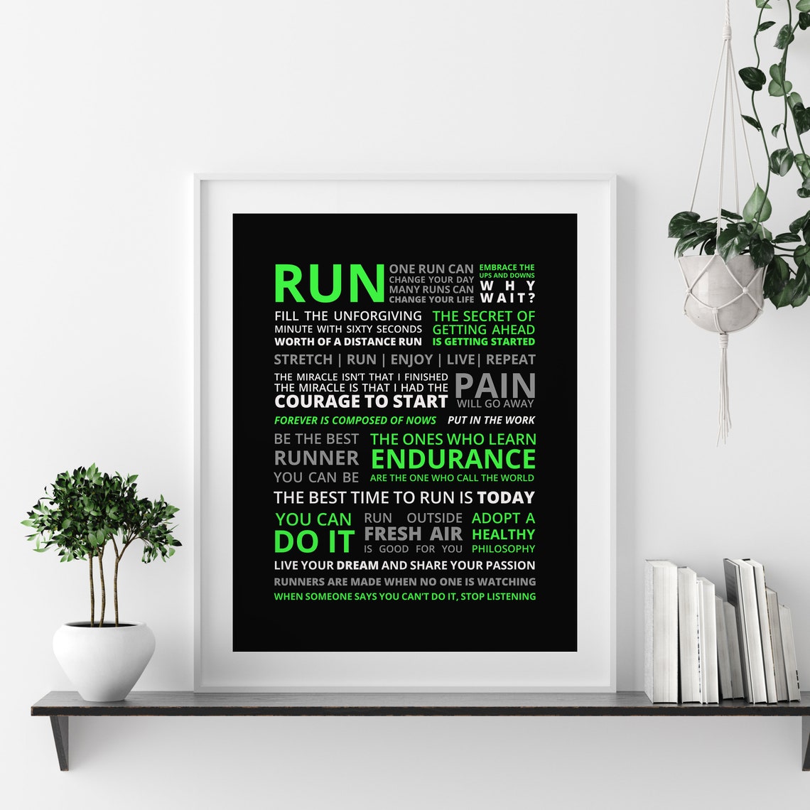 Neon Green Run Runner Manifesto Typographic Motivation Wall Poster