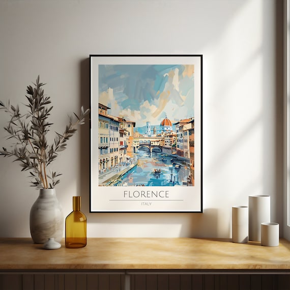 Florence Italy Ponte Vecchio Duomo Watercolor City Travel Poster