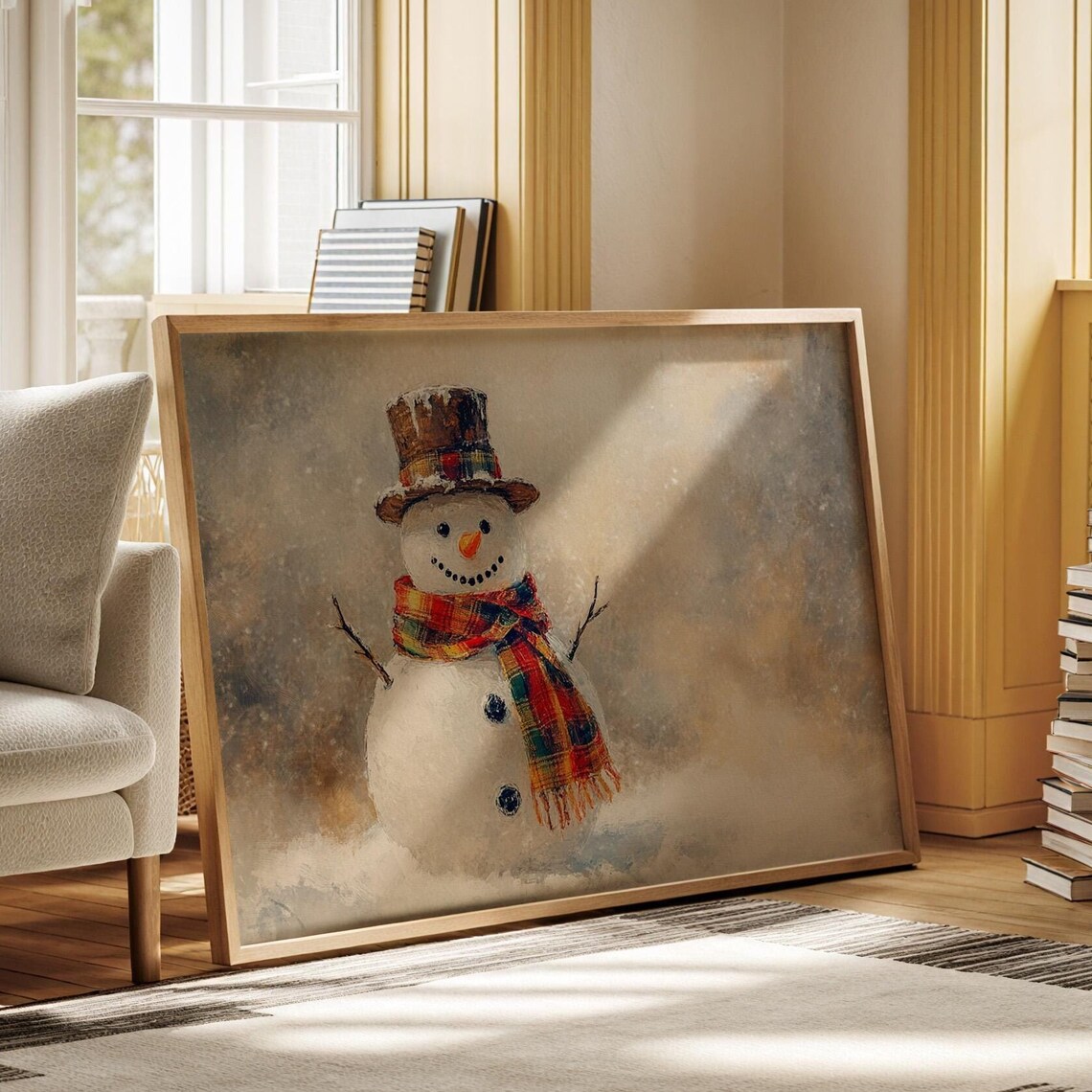 Snowman Rustic Winter Scene, Christmas Home Decor
