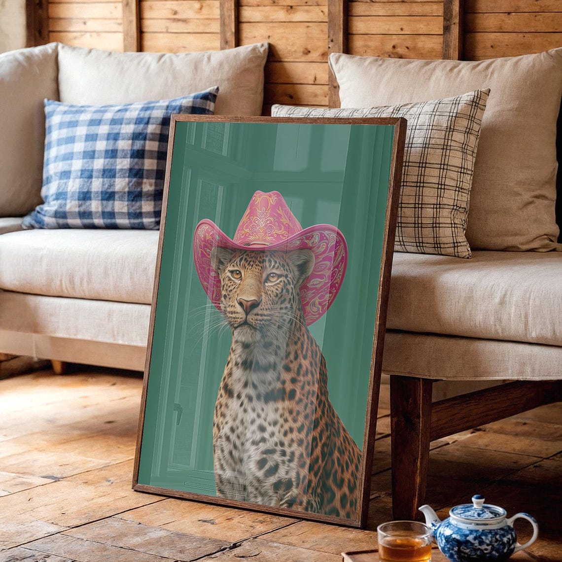 Leopard In Pink Cowboy Hat Western Pop Art