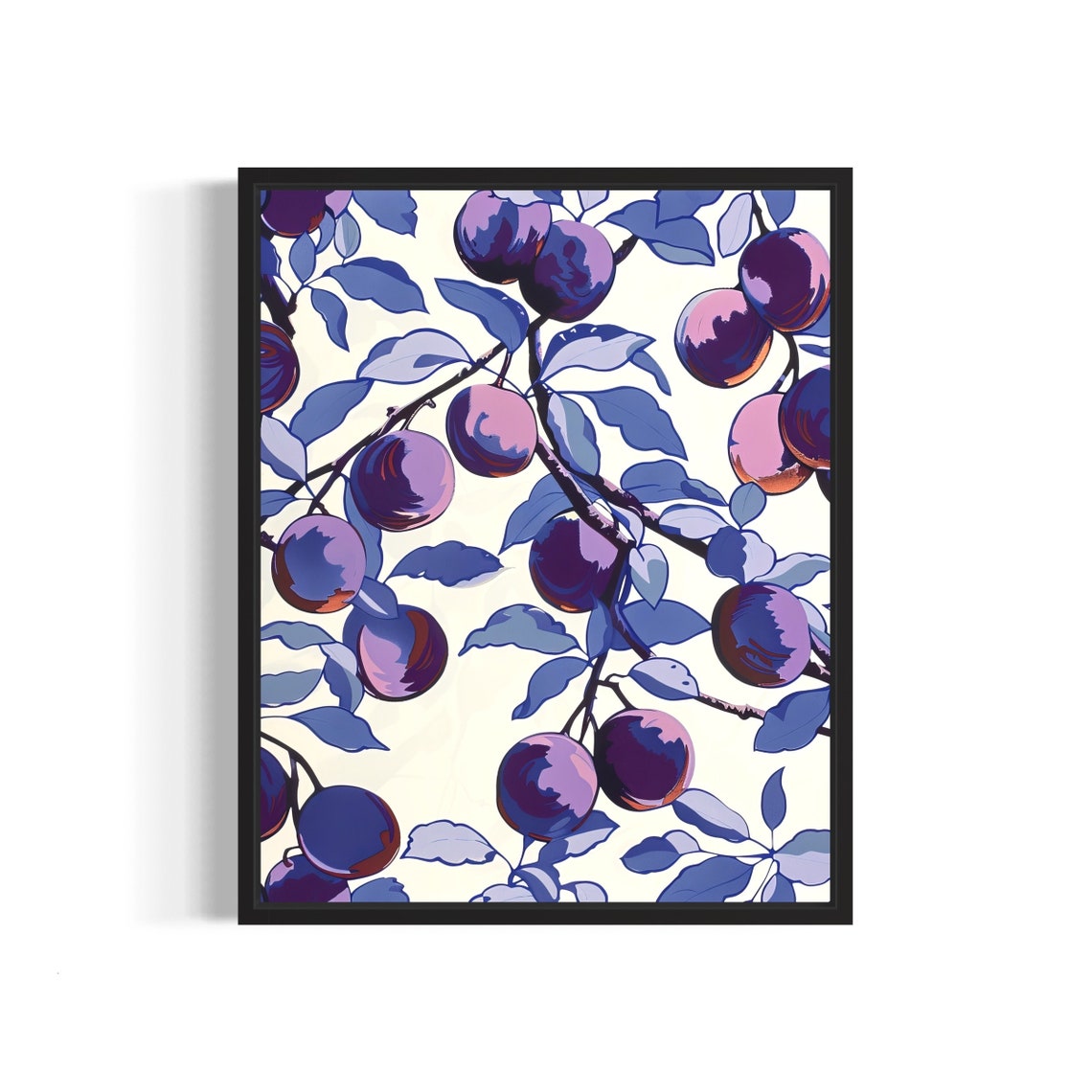 Plum Branch Pattern Purple Blue Botanical Fruit Kitchen Poster