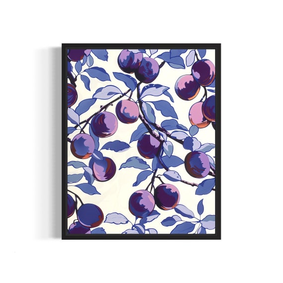 Plum Poster Art Print Kitchen Fruit Decor For Kitchen Dining Restaurant Neutral Food Pastel Artwork
