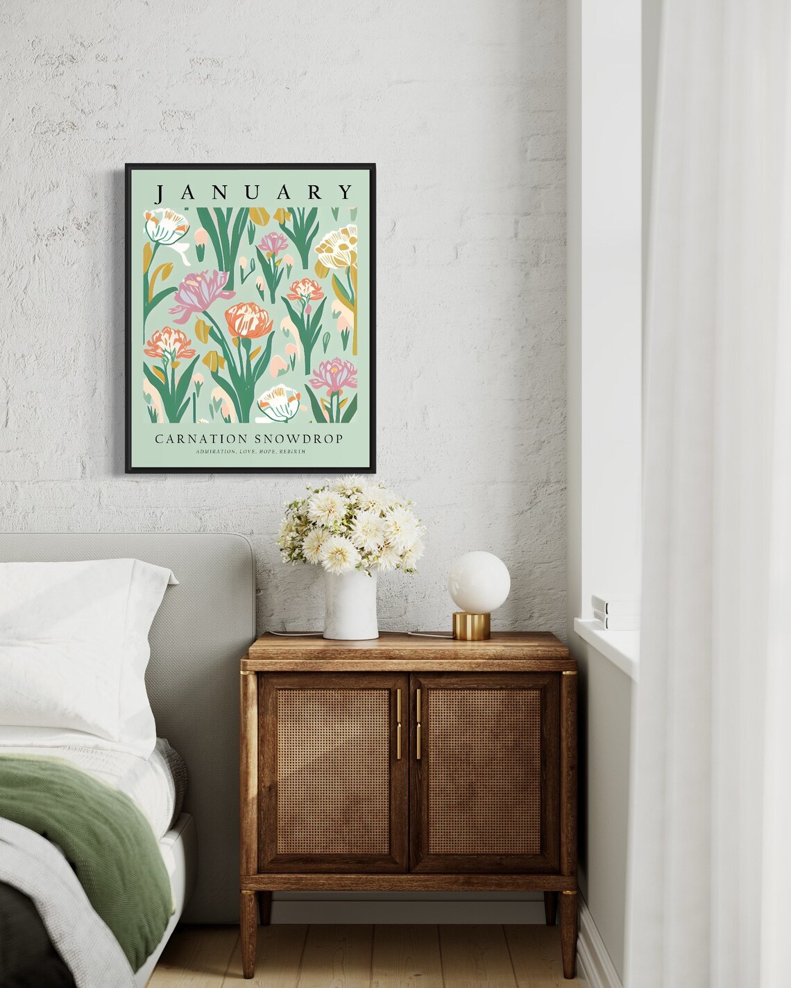 January Flower Market Poster, Carnation and Snowdrop - Image 3